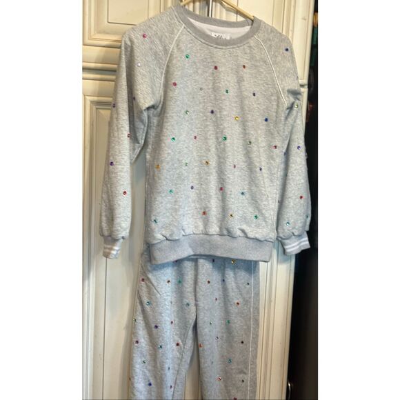 Lola The Boys Girl's Rhinestone Embellished Sweatshirt & Pants Set Gray Size 12 - Picture 8 of 15